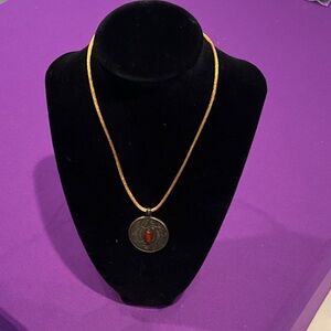 Gold Pendant Necklace with Red Accent